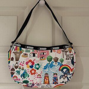NEW Lesportsac Onolicious Hawaii print handbag w/rainbow, ocean, palm tree print
